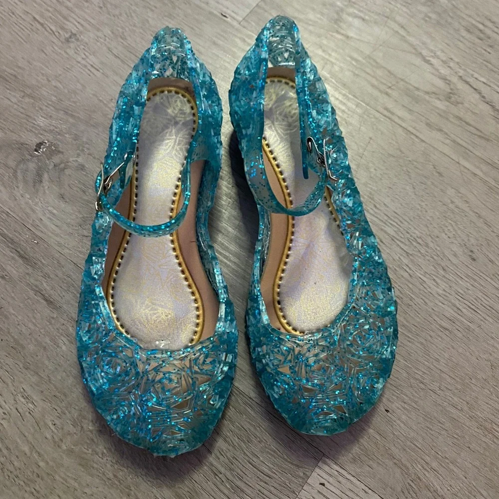 Jelly Shoes Kids Size 8 Blue Glitter Princess Dress Up Mary Jane